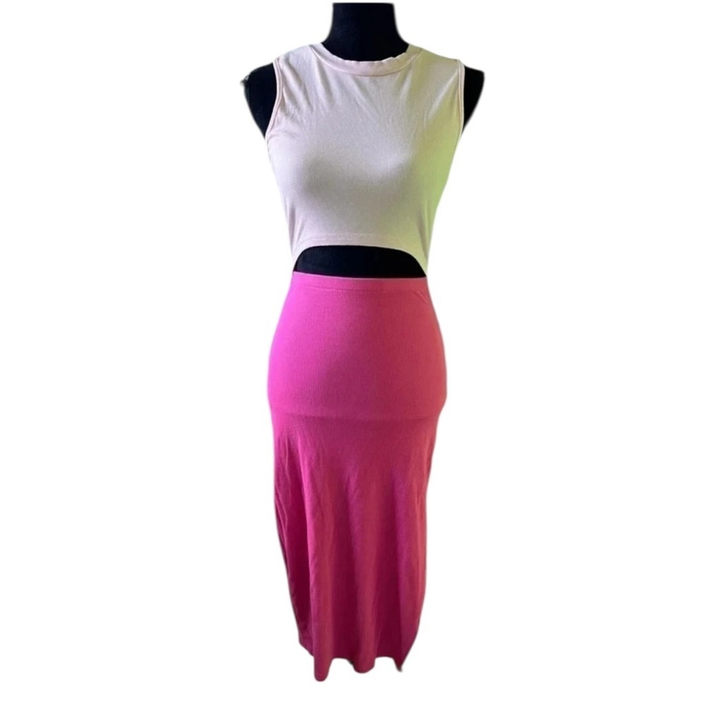 Boutique Women’s Pink Colorblock Cutout Bodycon Midi Dress Medium
